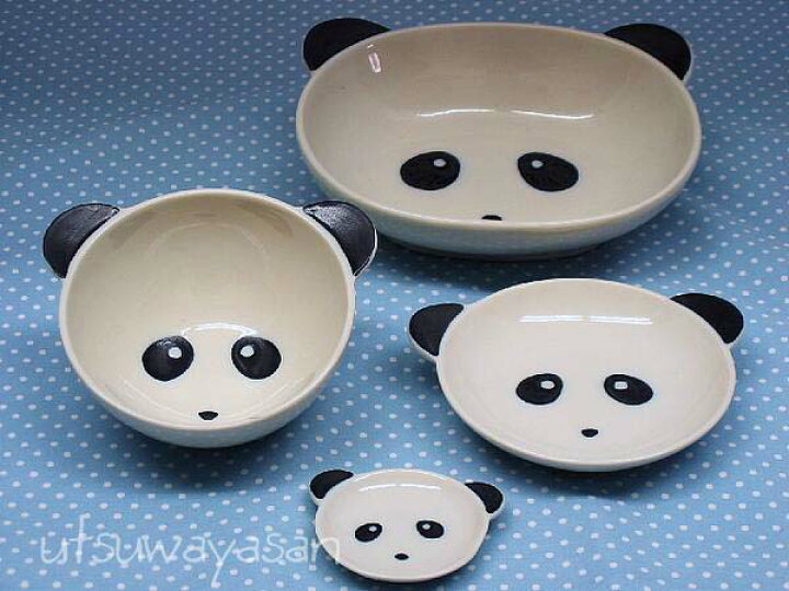 楽天市場】パンダ 陶器4点食器セット 楕円ボウル 茶碗 小皿 箸置 