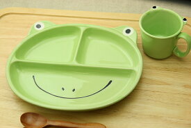 カエルフェイス 仕切り ランチプレート＆マグ2点セット 子供食器 ベビー食器に！安心な日本製 フロッグかえる（子供）食器セット 出産祝い、誕生祝い、入園祝い 箱入 ギフトセット