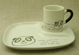 【アウトレット】パンダ イラスト／アイボリー陶器仕切ランチプレート＆マグ2点子供食器セット 美濃焼 日本製 ギフト対応不可 箱無し