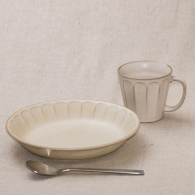 削ぎ カレー皿 5枚セット 22cm アイボリー チタンマット大皿 パスタ皿 丸皿 日本製 和食器セット 美濃焼 白 | ナチュラル和洋食器  うつわやさん