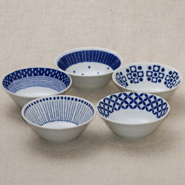 楽天市場】蒼の器 5柄 小鉢 5個セット 青と白の反らし型4.5鉢 ボウル 