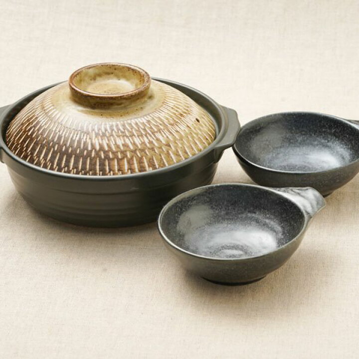 楽天市場】とちり朽葉 土鍋セット 7号鍋と小鉢 黒/白/つや黒 2個 とん  