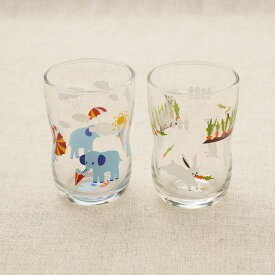 つよいこグラスM かくれんぼ ぞう/うさぎ 185cc 箱入り 日本製 口部強化 ゾウ ウサギ デザートアデリア ガラス食器 子供食器 こども おしゃれ