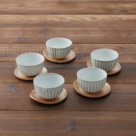 湯呑み 茶托 5客セット 粉引グレー 送料無料 来客用 オフィス 新居 菊型 煎茶碗 煎茶揃い 箱入り おしゃ…