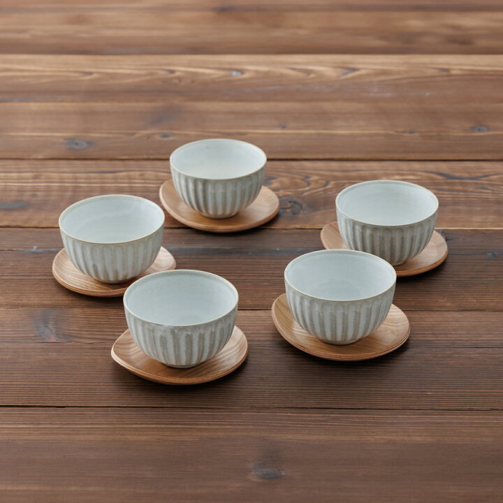 楽天市場】湯呑み 茶托 5客セット 粉引グレー 送料無料 来客用 菊型 