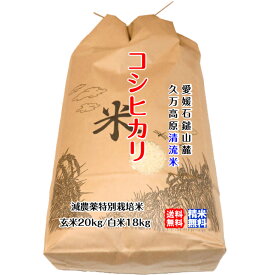 コシヒカリ （玄米20kg/白米18kg） 2023年産 愛媛 石鎚山麓 久万高原 清流米 減農薬 特別栽培米 高原清流が育んだお米 百姓直送 送料無料 宇和海の幸問屋 愛媛百貨店