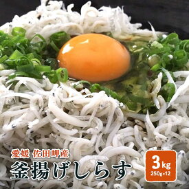 釜揚げしらす 3kg （250g×12p）冷蔵便 愛媛 佐田岬産 送料無料 北海道/沖縄/東北は別途送料 宇和海の幸問屋 愛媛百貨店