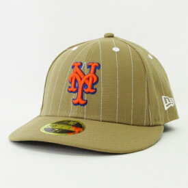【中古】ニューエラ NEW ERA 美品 59FIFTY LOW PROFILE LP Pinstripe MLB NY ニューヨーク・メッツ キャップ ピンストライプ ベージュ オレンジ 7 1/4 57.7cm 帽子 メンズ 【ベクトル 古着】 231104
