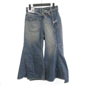 【中古】ミハラヤスヒロ MIHARA YASUHIRO 23SS 美品 アシンメトリー フレア デニムパンツ DECONSTRUCTED SUPER FLARE DENIM PANTS 切替 ジーンズ 青 インディゴブルー 40 L位 レディース 【ベクトル 古着】 240326