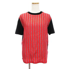 【中古】カルヴェン CARVEN Tシャツ カットソー 半袖 シルク 切替 チェーン柄 総柄 赤 黒 レッド ブラック S ■RF レディース 【ベクトル 古着】 240117