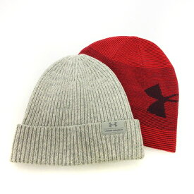 【中古】アンダーアーマー UNDER ARMOUR 2点セット UAウール ビーニー ニット帽 1300153 1300083 赤 レッド グレー ■SM1 メンズ 【ベクトル 古着】 240127