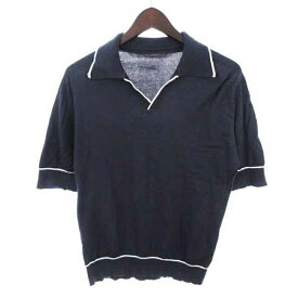 【中古】ジョンスメドレー JOHN SMEDLEY ヴィンテージ ニット ポロシャツ 半袖 ライン コットン 紺 ネイビー ■SM1 メンズ 【ベクトル 古着】 240226