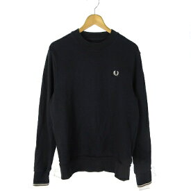 【中古】フレッドペリー FRED PERRY CREW NECK SWEATSHIRT トレーナー スウェット 長袖 コットン 裏毛 ロゴ 刺繍 M7535 紺 ネイビー M ■SM1 メンズ 【ベクトル 古着】 240229