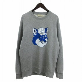 【中古】メゾンキツネ MAISON KITSUNE 美品 Colette Mon Amour トレーナー スウェット 長袖 クルーネック コットン 裏毛 ロゴ プリント SPCEOU00300 グレー L メンズ 【ベクトル 古着】 240403