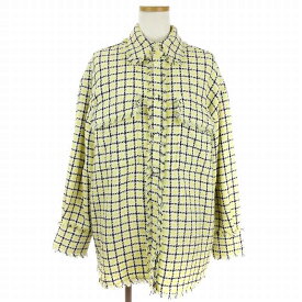 【中古】未使用品 エムエスジーエム MSGM 21AW タグ付き シャツ ジャケット ツイード フリンジ チェック オーバーサイズ イエロー 黄 38 XS位 レディース 【ベクトル 古着】 240323