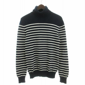 【中古】サンローラン パリ SAINT LAURENT PARIS 16年製 エディ期 ニット セーター タートルネック ボーダー カシミヤ 437304 紺 ネイビー XS メンズ 【ベクトル 古着】 240328