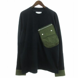 【中古】未使用品 サカイ sacai 21AW タグ付き Cotton Long Sleeve T-Shirt Tシャツ カットソー ロンT 長袖 コットン ポケット付き 切替 21-02598M 紺 ネイビー カーキ 3 L位 ■SM1 メンズ 【ベクトル 古着】 240331