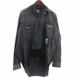 【中古】ミハラヤスヒロ MIHARA YASUHIRO 24SS アクセサリーミックスシャツ Accessories Mixed Shirt 長袖 ドッキング スカーフ コットン A12SH073 グレー 44 XS位 メンズ 【ベクトル 古着】 240416