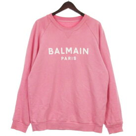 【中古】バルマン BALMAIN 21AW スウェット トレーナー ロゴ プリント 裏毛 ピンク L ☆AA★ ■ECS メンズ レディース 【ベクトル 古着】 231228