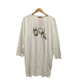 【中古】ポイ バイ クリッツィア Poi by KRIZIA Tシャツ 長袖 クルーネック ロゴプリント コットン混 M 白 ホワイト 金 ゴールド レディース 【ベクトル 古着】 240513