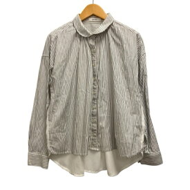 【中古】ニコアンド Niko and.. シャツ 長袖 ラウンドカラー ストライプ コットン混 ON35FA01YG 白 ホワイト グレー レディース 【ベクトル 古着】 250709