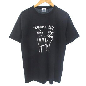 【中古】カモシカ KM4K Tシャツ カットソー 半袖 ロゴ プリント ブラック 黒 L ■GY01 メンズ 【ベクトル 古着】 231206