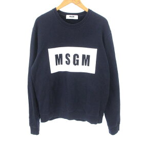 【中古】エムエスジーエム MSGM 2140MM68 スウェット トレーナー ロゴ プリント 裏起毛 コットン ネイビー 紺 M メンズ 【ベクトル 古着】 240322