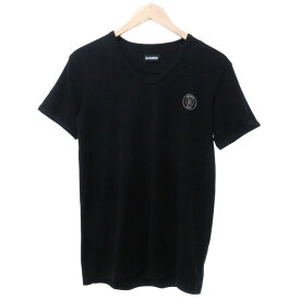 【中古】ダークビッケンバーグ DIRK BIKKEMBERGS Tシャツ カットソー Vネック 半袖 ロゴ ワンポイント 黒 ブラック F ■MET1