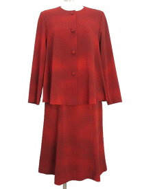 【中古】詩仙堂 ちりめん 縮緬 セットアップ スカートスーツ 赤 レッド グラデーションプリント レディース 【ベクトル 古着】 251016