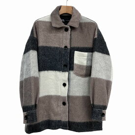 【中古】ザラ ZARA 美品 バック フリンジ チェック シャツ ジャケット ウール混 長袖 ベージュ 白 グレー XS 0218 レディース 【ベクトル 古着】 240218