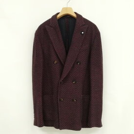 【中古】ラルディーニ LARDINI LIKNIT ダブル 6B ダブルブレスト ニット ジャケット テーラード ブレザー 46 ブラウン ネイビー メンズ 【ベクトル 古着】 240325