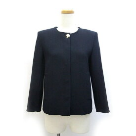 【中古】ザラ ZARA BASIC COLLECTION ノーカラージャケット ブレザー 上着 ライトアウター XS ネイビー 紺 /Z レディース 【ベクトル 古着】 220601