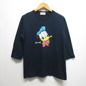 【中古】ディズニー Disney ドナルドダック 七分袖 Tシャツ M ネイビー レディース 【ベクトル 古着】 240323