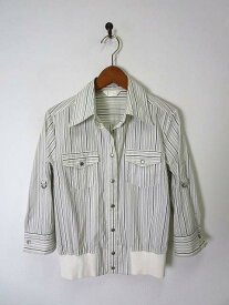 【中古】 サードウェーブ 3rd Wave ジャケット シャツ リブ ストライプ柄 7分袖 M 白 グレー レディース 【ベクトル 古着】 190327