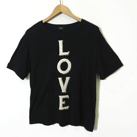 【中古】ナイン NINE Tシャツ カットソー LOVE プリント コットン ビッグシルエット 半袖 M-L 黒 ブラック 白 ホワイト レディース 【ベクトル 古着】 230310