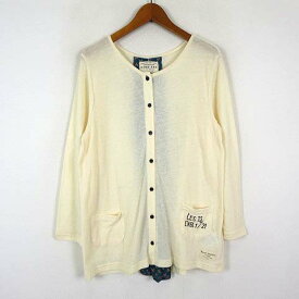 【中古】ライム LIME.INC カーディガン ニット バックスリット 総柄 異素材 切替 ロゴ プリント 長袖 M アイボリー クリーム色 ブルーグリーン 茶 ブラウン レディース 【ベクトル 古着】 231116
