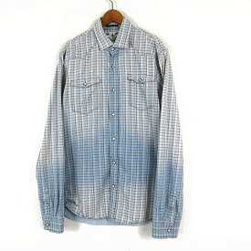 【中古】スコッチ&ソーダ SCOTCH & SODA シャツ ウエスタンシャツ チェック グラデーション ロゴ 長袖 L 水色 ブルー グレー メンズ 【ベクトル 古着】 240422