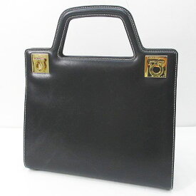 【中古】サルヴァトーレフェラガモ Salvatore Ferragamo ハンドバッグ トートバッグ 2WAY ショルダー ゴールド金具 ガンチーニ ブラック 黒系 レザー イタリア製 bw21 2818 レディース 【ベクトル 古着】 240203