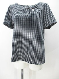 【中古】インゲボルグ INGEBORG チェック柄 半袖 Tシャツ カットソー 3 黒系 ブラック リボン 加工 レディース 【ベクトル 古着】 240307