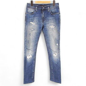 【中古】ヌーディージーンズ nudie jeans TAPE TED ロング丈 デニムパンツ ジーンズ スキニー 28/32 青系 ブルー ジップフライ ダメージ 加工 メンズ 【ベクトル 古着】 250904