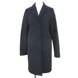 【中古】ハリスワーフロンドン Harris Wharf London チェスターコート ミドル丈 40 紺系 ネイビー 無地 ボタン フリース裏地 ストレッチ イタリア製 レディース 【ベクトル 古着】 250916