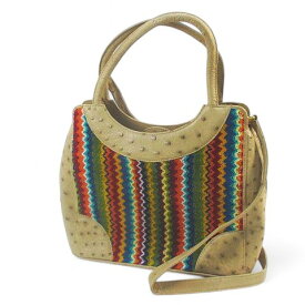 【中古】CARACARA ハンド ショルダー 2WAYバッグ ストライプ ベージュ オーストリッチ タオル地 【ベクトル 古着】 251023