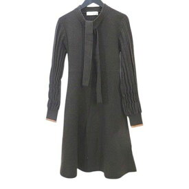 【中古】リリーブラウン Lily Brown ニットワンピース ひざ丈 F 茶系 ブラウン ボウタイ プリーツ袖 レディース 【ベクトル 古着】 260211