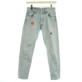 【中古】リーバイス Levi's アトリエ&リペアーズ ATELIER＆REPAIRS 501 デニムパンツ ジーンズ ボタンフライ 刺繍 ダメージ加工 W25 XS 水色 ライトブルー /YT レディース 【ベクトル 古着】 230405