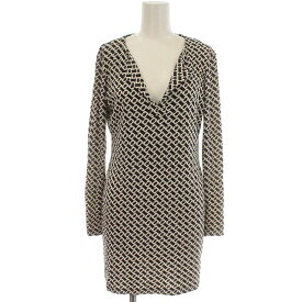 【中古】ダイアンフォンファステンバーグ DIANE von FURSTENBERG チュニック 長袖 総柄 シルク Vネック 2 M 黒 ブラック /☆G レディース 【ベクトル 古着】 231006