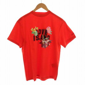 【中古】未使用品 ゴールデングース GOLDEN GOOSE 2019年製 Tシャツ カットソー LOVE ISLAND プリント 半袖 クルーネック S 赤 レッド /YM ■GY21 メンズ 【ベクトル 古着】 231012