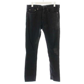 【中古】ニールバレット Neil Barrett SKINNY FIT デニムパンツ ジーンズ レザーパッチ リペア 31 M 黒 ブラック /YI16 メンズ 【ベクトル 古着】 231016