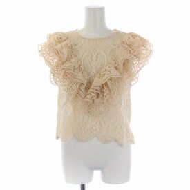 【中古】ザラ ZARA RUFFLED LACE TOP ブラウス シャツ フレンチスリーブ クルーネック 総レース フリル M ベージュ 8741/034/942 /BM レディース 【ベクトル 古着】 240122