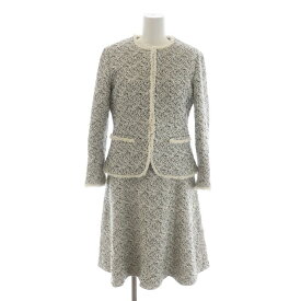 【中古】セオリー スーツ セットアップ フォーマル Bamboo Tweed Feminine Slim Jkt Fit Dress ノーカラージャケット フレアワンピース ひざ丈 Uネック ノースリーブ ツイード フリンジ 2 M 白 ホワイト 黒 ブラック 9104206 9105026 /SI6【ベクトル 古着】 231207