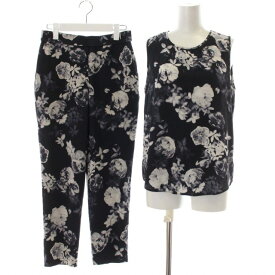 【中古】セオリー theory PHOTU FLORAL CDC BRINGAM PULL ON TROUSER セットアップ 上下 2点セット 花柄 シルク シフォン ブラウス ノースリーブ イージーパンツ S チャコールグレー /DK レディース 【ベクトル 古着】 231218